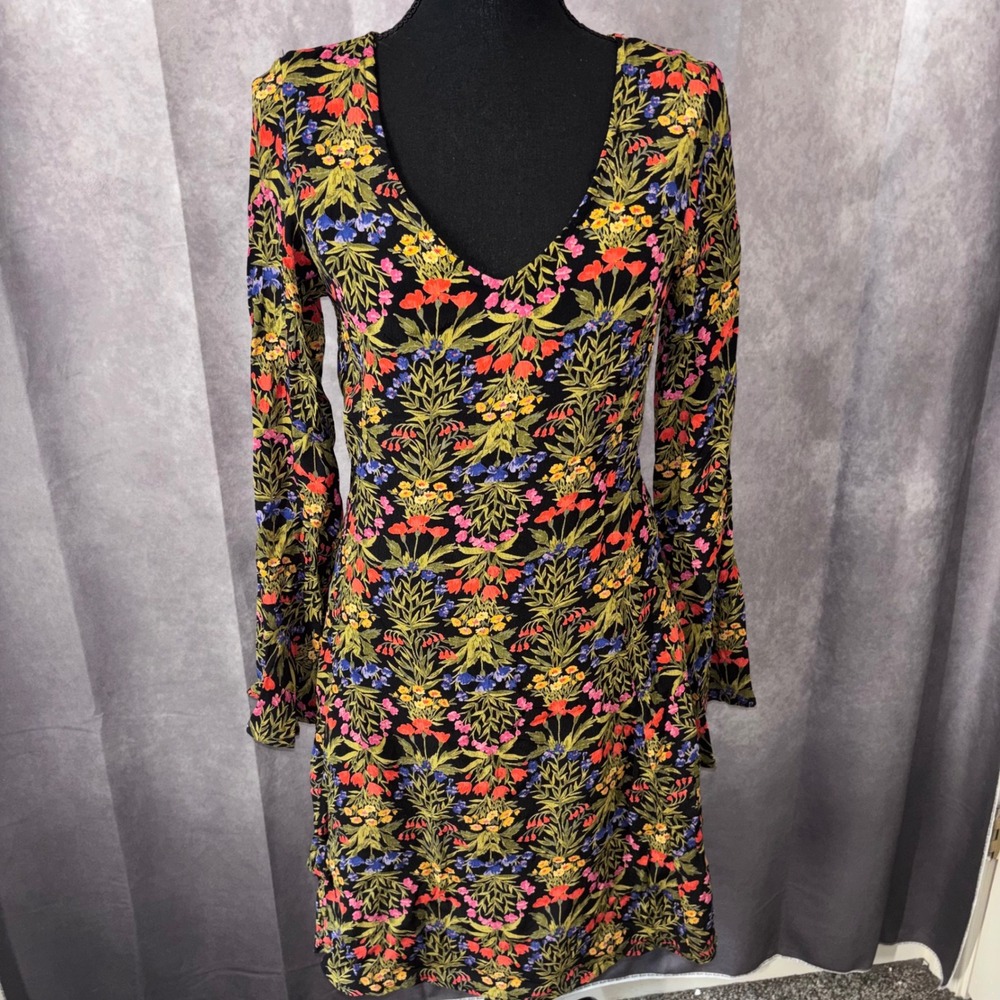 Old Navy Black Floral Lined Womens Size 4 Dress Multicolor Festival Boho